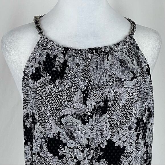 MSK Black White Chain Sequined Snakeskin Print Party Event Tunic Top Size L - Picture 2 of 9